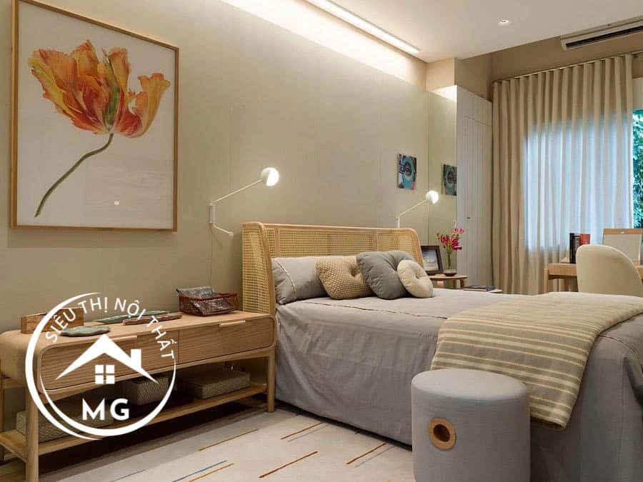 Giường gỗ decor phòng ngủ vintage